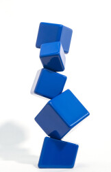 A shiny royal blue powder coat finish accentuates the dynamic form of this table top sculpture by Claude Millette.