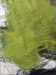 This dynamic abstract composition in spring green, black and white by Ivo Stoyanov is a mixed media work on canvas.