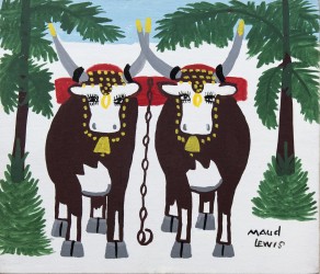 Referred to as a folk art, Maud Lewis’s paintings are irrepressibly joyful and depict her surroundings with humor and affection.