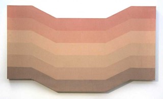 Gradient bands of washed dust rose turn to umber in this shaped canvas from 1968 by Milly Ristvedt.