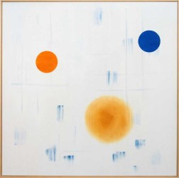 Ristvedt explores the emotional potential of color and form -- spheres of orange and sapphire blue float on a pale ground.