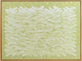 This pastoral painting by Noreen Taylor in white, pale green and yellow was inspired by the distinctive Ginkgo tree known for its unique fan…