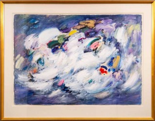 The vivid, saturated colours of the sea swirl around the paper in this mesmerizing painting by Paul Fournier.