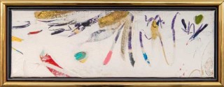 In this elegant abstract painting by Paul Fournier, expressive brush strokes of colour--yellow, purple, turquoise, pink and red dance across…