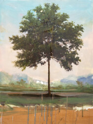A single silver maple stands centre stage in this mixed media portrait by Peter Hoffer.