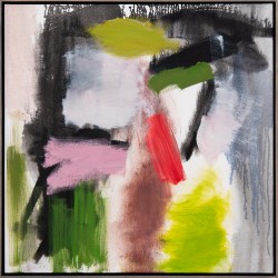 Complementary colours in lime green and cherry red jostle in this sophisticated abstract composition by Scott Pattinson.