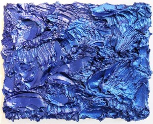In thick, textured layers of eye-popping metallic blue pigment, Shayne Dark sculpts this Storm Surge painting into a tactile three dimension…