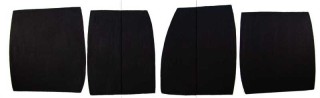 This is Tectonic—four strong shapes in jet black on three panels (a triptych).